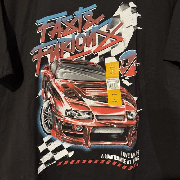 Fast & Furious Men's L Black Graphic Tee T-Shirt Red Supra Car Quarter Mile - Picture 2 of 6